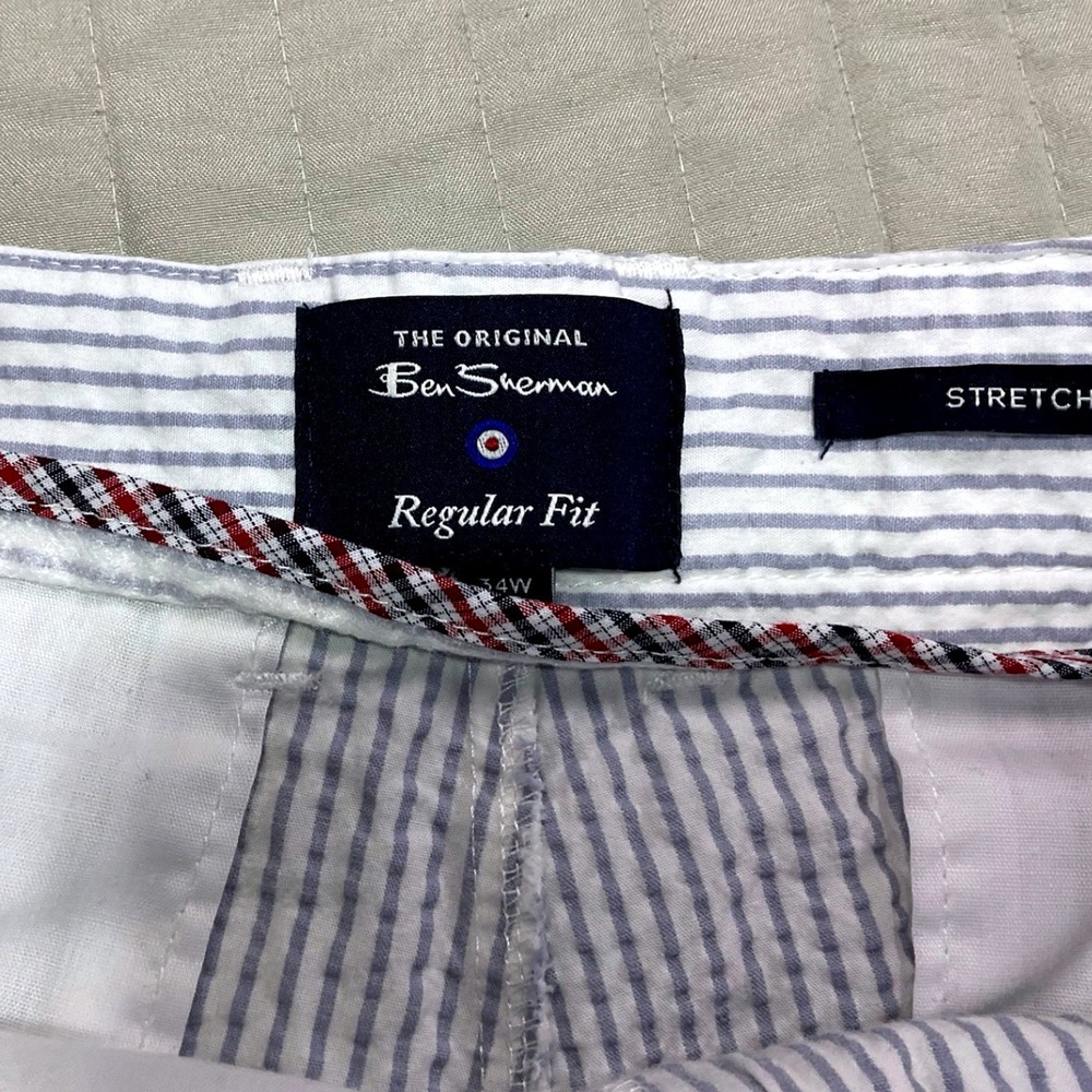 Ben Sherman Mens Seersucker Chino Shorts Blue and White Striped Cotton Size 34W - Picture 3 of 10